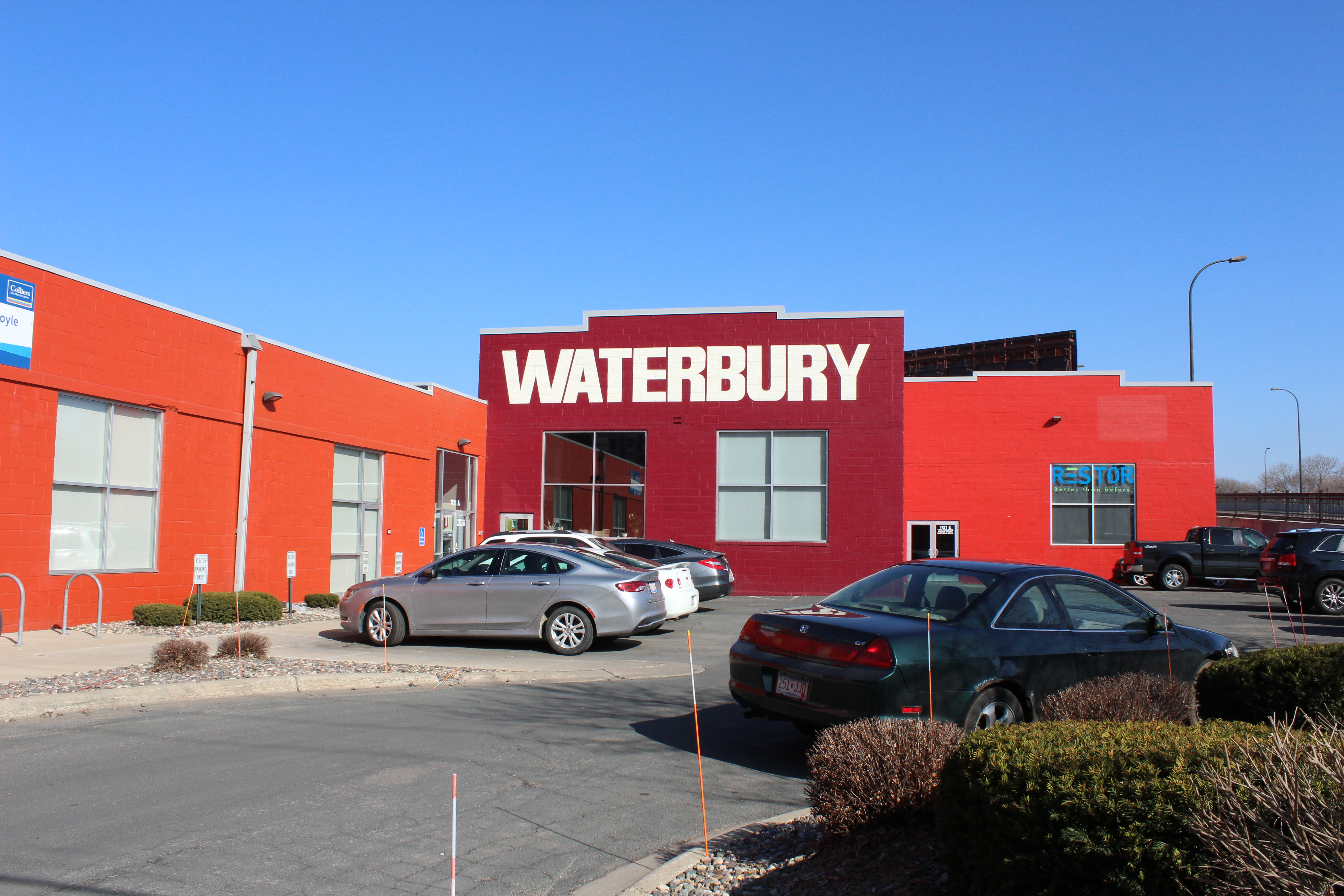 Waterbury building exterior and parking lot