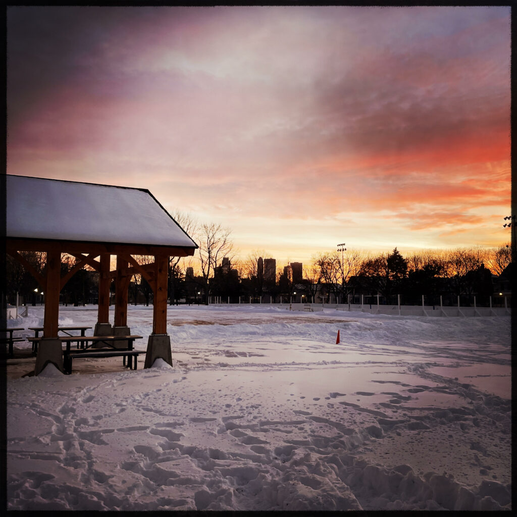 Pavilion with December sunset
