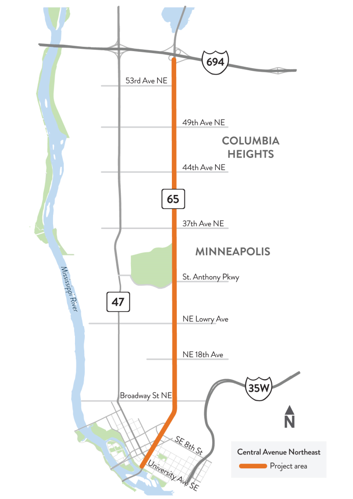 Map of Central from 694 to the Mississippi River